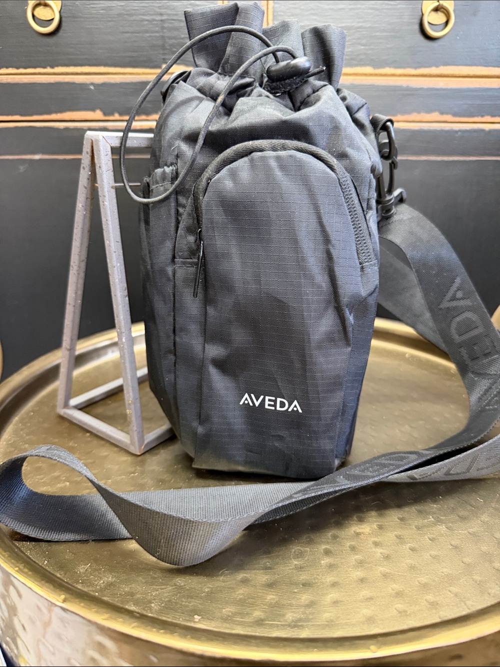 AVEDA Sling-Black Ripstop Drawstring Bag